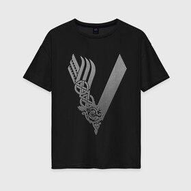 Женская футболка хлопок Oversize с принтом vikings в Курске, 100% хлопок | свободный крой, круглый ворот, спущенный рукав, длина до линии бедер
 | nord | north | vikings | викинги | норвегия | север | скандинавия