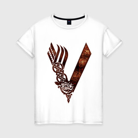 Женская футболка хлопок с принтом vikings в Курске, 100% хлопок | прямой крой, круглый вырез горловины, длина до линии бедер, слегка спущенное плечо | nord | north | vikings | викинги | норвегия | север | скандинавия
