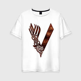 Женская футболка хлопок Oversize с принтом vikings в Курске, 100% хлопок | свободный крой, круглый ворот, спущенный рукав, длина до линии бедер
 | nord | north | vikings | викинги | норвегия | север | скандинавия
