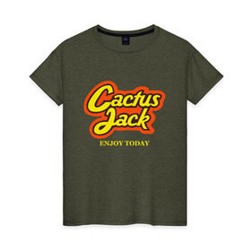 Женская футболка хлопок с принтом Cactus Jack в Курске, 100% хлопок | прямой крой, круглый вырез горловины, длина до линии бедер, слегка спущенное плечо | reeses puffs | travis scott | джэк | кактус | трэвис скотт