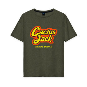 Женская футболка хлопок Oversize с принтом Cactus Jack в Курске, 100% хлопок | свободный крой, круглый ворот, спущенный рукав, длина до линии бедер
 | reeses puffs | travis scott | джэк | кактус | трэвис скотт