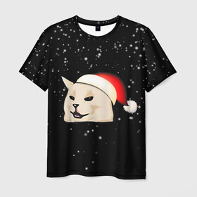 Мужская футболка 3D с принтом woman yelling at cat в Курске, 100% полиэфир | прямой крой, круглый вырез горловины, длина до линии бедер | happy new year | mem | woman yelling at cat | женщина кричит на кота | мем | новый год