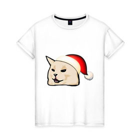 Женская футболка хлопок с принтом woman yelling at cat в Курске, 100% хлопок | прямой крой, круглый вырез горловины, длина до линии бедер, слегка спущенное плечо | happy new year | mem | woman yelling at cat | женщина кричит на кота | мем | новый год