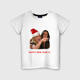 Детская футболка хлопок с принтом woman yelling at cat в Курске, 100% хлопок | круглый вырез горловины, полуприлегающий силуэт, длина до линии бедер | happy new year | mem | woman yelling at cat | женщина кричит на кота | мем | новый год