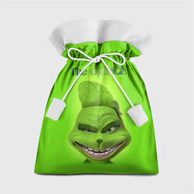Подарочный 3D мешок с принтом Grinch Face в Курске, 100% полиэстер | Размер: 29*39 см | christmas | claus | grinch stole | how the | jingle | merry | santa | гринч | гуманоид | диккенс | ктоград | олени | рождество | снежинки | чарльз
