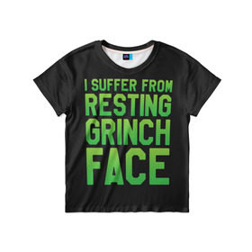 Детская футболка 3D с принтом Grinch Face в Курске, 100% гипоаллергенный полиэфир | прямой крой, круглый вырез горловины, длина до линии бедер, чуть спущенное плечо, ткань немного тянется | 