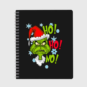 Тетрадь с принтом Grinch Face No! No! No! в Курске, 100% бумага | 48 листов, плотность листов — 60 г/м2, плотность картонной обложки — 250 г/м2. Листы скреплены сбоку удобной пружинной спиралью. Уголки страниц и обложки скругленные. Цвет линий — светло-серый
 | Тематика изображения на принте: christmas | claus | grinch stole | how the | jingle | merry | santa | гринч | гуманоид | диккенс | ктоград | олени | рождество | снежинки | чарльз