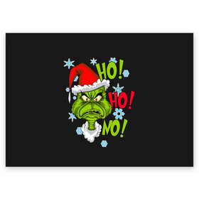 Поздравительная открытка с принтом Grinch Face No! No! No! в Курске, 100% бумага | плотность бумаги 280 г/м2, матовая, на обратной стороне линовка и место для марки
 | christmas | claus | grinch stole | how the | jingle | merry | santa | гринч | гуманоид | диккенс | ктоград | олени | рождество | снежинки | чарльз