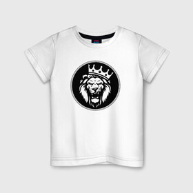 Детская футболка хлопок с принтом Король Лев в Курске, 100% хлопок | круглый вырез горловины, полуприлегающий силуэт, длина до линии бедер | голова животного | король лев | корона | лев | рисунок