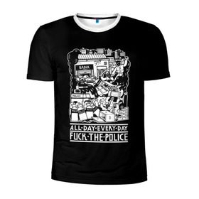 Мужская футболка 3D спортивная с принтом Fuck the police в Курске, 100% полиэстер с улучшенными характеристиками | приталенный силуэт, круглая горловина, широкие плечи, сужается к линии бедра | hooligan | police | протест