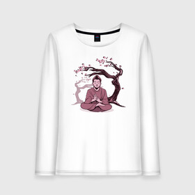 Женский лонгслив хлопок с принтом Будда Сакура в Курске, 100% хлопок |  | buddha | medidate | medidation | sakura | yoga | буда | будда | йога | медитация | сакура | япония