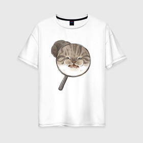 Женская футболка хлопок Oversize с принтом Злой Кот в Курске, 100% хлопок | свободный крой, круглый ворот, спущенный рукав, длина до линии бедер
 | cat | cat meme | интернет | кот | кот кусь | кот мем | котейка | котенок | кошак | мем | мем с котом | мемы с котиками | приколы | удивленный кот мем