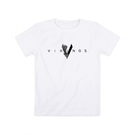 Детская футболка хлопок с принтом VIKINGS. в Курске, 100% хлопок | круглый вырез горловины, полуприлегающий силуэт, длина до линии бедер | 