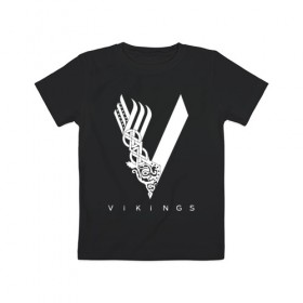 Детская футболка хлопок с принтом VIKINGS. в Курске, 100% хлопок | круглый вырез горловины, полуприлегающий силуэт, длина до линии бедер | series | series vikings | vikings | викинги | сериал | сериал викинги