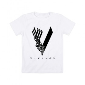 Детская футболка хлопок с принтом VIKINGS. в Курске, 100% хлопок | круглый вырез горловины, полуприлегающий силуэт, длина до линии бедер | series | series vikings | vikings | викинги | сериал | сериал викинги