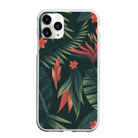 Чехол для iPhone 11 Pro матовый с принтом Тропический комуфляж в Курске, Силикон |  | Тематика изображения на принте: букет | бутон | джунгли | зелёный | красный | лепестки | лепесток | лес | листья | папоротник | синий | тропики | цветок
