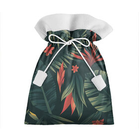 Подарочный 3D мешок с принтом Тропический комуфляж в Курске, 100% полиэстер | Размер: 29*39 см | букет | бутон | джунгли | зелёный | красный | лепестки | лепесток | лес | листья | папоротник | синий | тропики | цветок