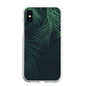 Чехол для iPhone XS Max матовый с принтом Пальмовый узор в Курске, Силикон | Область печати: задняя сторона чехла, без боковых панелей | джунгли | зелёный | лепестки | лепесток | лес | листья | пальма | пальмы | папоротник | салатовый | тропики | черный