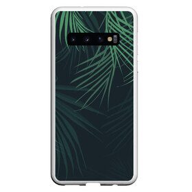 Чехол для Samsung Galaxy S10 с принтом Пальмовый узор в Курске, Силикон | Область печати: задняя сторона чехла, без боковых панелей | джунгли | зелёный | лепестки | лепесток | лес | листья | пальма | пальмы | папоротник | салатовый | тропики | черный