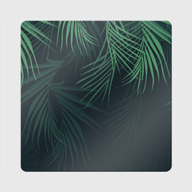 Магнит виниловый Квадрат с принтом Пальмовый узор в Курске, полимерный материал с магнитным слоем | размер 9*9 см, закругленные углы | джунгли | зелёный | лепестки | лепесток | лес | листья | пальма | пальмы | папоротник | салатовый | тропики | черный