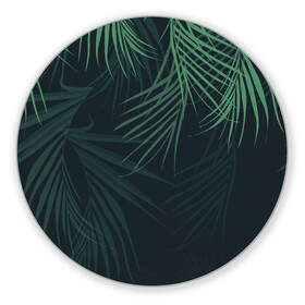 Коврик для мышки круглый с принтом Пальмовый узор в Курске, резина и полиэстер | круглая форма, изображение наносится на всю лицевую часть | джунгли | зелёный | лепестки | лепесток | лес | листья | пальма | пальмы | папоротник | салатовый | тропики | черный