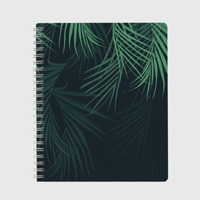 Тетрадь с принтом Пальмовый узор в Курске, 100% бумага | 48 листов, плотность листов — 60 г/м2, плотность картонной обложки — 250 г/м2. Листы скреплены сбоку удобной пружинной спиралью. Уголки страниц и обложки скругленные. Цвет линий — светло-серый
 | джунгли | зелёный | лепестки | лепесток | лес | листья | пальма | пальмы | папоротник | салатовый | тропики | черный