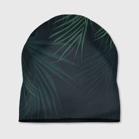 Шапка 3D с принтом Пальмовый узор в Курске, 100% полиэстер | универсальный размер, печать по всей поверхности изделия | Тематика изображения на принте: джунгли | зелёный | лепестки | лепесток | лес | листья | пальма | пальмы | папоротник | салатовый | тропики | черный