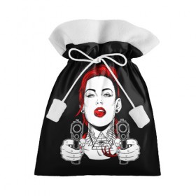 Подарочный 3D мешок с принтом Woman is holding a gun в Курске, 100% полиэстер | Размер: 29*39 см | girl | guns | tattoo | woman | девушка | красотка | масоны | оружие | пистолеты | тату | треугольник