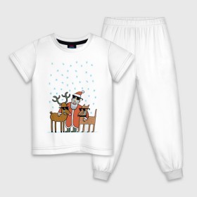 Детская пижама хлопок с принтом THE HATTERS: Дед Мороз не показывает слёз в Курске, 100% хлопок |  брюки и футболка прямого кроя, без карманов, на брюках мягкая резинка на поясе и по низу штанин
 | hatters | дед мороз | джипси | музыченко | новый год | олень | рождество | рок | ска | снег | снежинки | фолк | шляпники