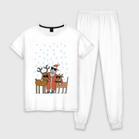 Женская пижама хлопок с принтом THE HATTERS: Дед Мороз не показывает слёз в Курске, 100% хлопок | брюки и футболка прямого кроя, без карманов, на брюках мягкая резинка на поясе и по низу штанин | hatters | дед мороз | джипси | музыченко | новый год | олень | рождество | рок | ска | снег | снежинки | фолк | шляпники