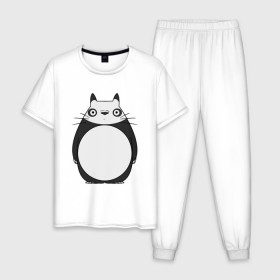 Мужская пижама хлопок с принтом Panda Totoro в Курске, 100% хлопок | брюки и футболка прямого кроя, без карманов, на брюках мягкая резинка на поясе и по низу штанин
 | Тематика изображения на принте: forest | friend | ghibli | japan | keeper | miyazaki | nature | neigbor | neighbour | panda | totoro | анимация | аниме | гибли | друг | животные | лес | любовь | милый | мир | миядзаки | мульт | мультфильм | панда | приключения | природа | сказка
