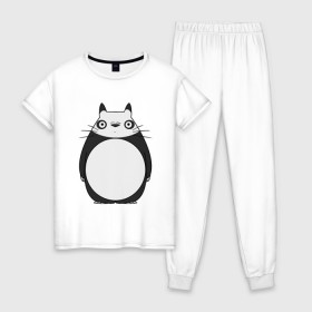 Женская пижама хлопок с принтом Panda Totoro в Курске, 100% хлопок | брюки и футболка прямого кроя, без карманов, на брюках мягкая резинка на поясе и по низу штанин | forest | friend | ghibli | japan | keeper | miyazaki | nature | neigbor | neighbour | panda | totoro | анимация | аниме | гибли | друг | животные | лес | любовь | милый | мир | миядзаки | мульт | мультфильм | панда | приключения | природа | сказка