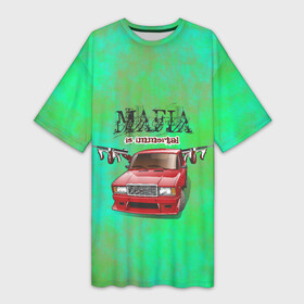 Платье-футболка 3D с принтом Mafia в Курске,  |  | 2107 | mafia | бандиты | ваз | мафия | машины | семерка | таз | тазы