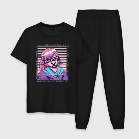 Мужская пижама хлопок с принтом Аниме Глитч в Курске, 100% хлопок | брюки и футболка прямого кроя, без карманов, на брюках мягкая резинка на поясе и по низу штанин
 | anime | girl | glitch | аниме | глитч | девушка