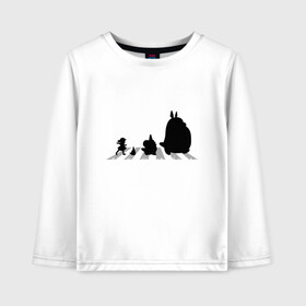 Детский лонгслив хлопок с принтом Totoro Beatles в Курске, 100% хлопок | круглый вырез горловины, полуприлегающий силуэт, длина до линии бедер | abbey road | beatles | forest | friend | ghibli | japan | keeper | miyazaki | music | nature | neigbor | neighbo | rock | totoro | анимация | аниме | битлз | гибли | друг | животные | лес | любовь | милый | мир | миядзаки | музыка | мульт | мультфильм | п