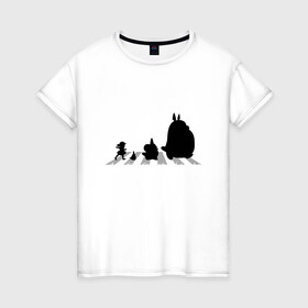 Женская футболка хлопок с принтом Totoro Beatles в Курске, 100% хлопок | прямой крой, круглый вырез горловины, длина до линии бедер, слегка спущенное плечо | abbey road | beatles | forest | friend | ghibli | japan | keeper | miyazaki | music | nature | neigbor | neighbo | rock | totoro | анимация | аниме | битлз | гибли | друг | животные | лес | любовь | милый | мир | миядзаки | музыка | мульт | мультфильм | п