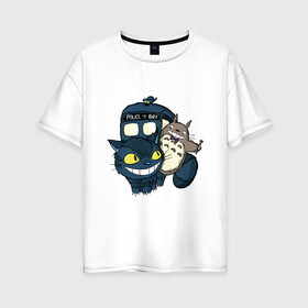 Женская футболка хлопок Oversize с принтом Tardis Totoro в Курске, 100% хлопок | свободный крой, круглый ворот, спущенный рукав, длина до линии бедер
 | doctor who | forest | friend | ghibli | japan | keeper | miyazaki | nature | neigbor | neighbour | tardis | totoro | анимация | аниме | гибли | доктор кто | друг | животные | кот | лес | любовь | милый | мир | миядзаки | мульт | мультфильм | приключения |
