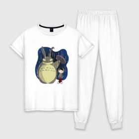 Женская пижама хлопок с принтом Donnie Totoro в Курске, 100% хлопок | брюки и футболка прямого кроя, без карманов, на брюках мягкая резинка на поясе и по низу штанин | Тематика изображения на принте: donnie darko | forest | friend | ghibli | japan | keeper | miyazaki | nature | neigbor | neighbour | totoro | анимация | аниме | гибли | донни дарко | друг | животные | лес | любовь | милый | мир | миядзаки | мульт | мультфильм | приключения