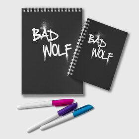 Блокнот с принтом Bad wolf в Курске, 100% бумага | 48 листов, плотность листов — 60 г/м2, плотность картонной обложки — 250 г/м2. Листы скреплены удобной пружинной спиралью. Цвет линий — светло-серый
 | Тематика изображения на принте: bbc | dimension | dr who | jenna coleman | jodie whittaker | matt smith | relative | resolution | space | tardis | the doctor | time | галлифрей | джоди уиттакер | доктор кто | тардис