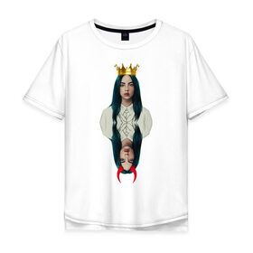 Мужская футболка хлопок Oversize с принтом Билли Айлиш в Курске, 100% хлопок | свободный крой, круглый ворот, “спинка” длиннее передней части | билли айлиш | дама | дьявол | знаменитость | королева | корона | рога
