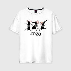 Женская футболка хлопок Oversize с принтом Веселые мышки 2020 в Курске, 100% хлопок | свободный крой, круглый ворот, спущенный рукав, длина до линии бедер
 | 