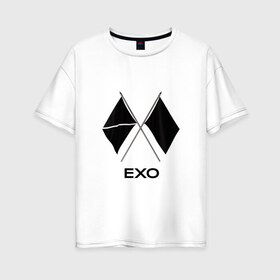 Женская футболка хлопок Oversize с принтом EXO в Курске, 100% хлопок | свободный крой, круглый ворот, спущенный рукав, длина до линии бедер
 | Тематика изображения на принте: exo | obsession | логотип exo | флаги exo