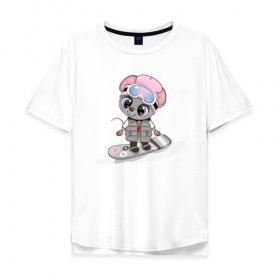 Мужская футболка хлопок Oversize с принтом Милая мышка на сноуборде в Курске, 100% хлопок | свободный крой, круглый ворот, “спинка” длиннее передней части | Тематика изображения на принте: 