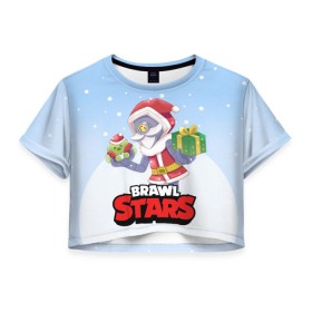 Женская футболка Cropp-top с принтом Brawl Stars. Christmas Barley в Курске, 100% полиэстер | круглая горловина, длина футболки до линии талии, рукава с отворотами | bo | brawl | brock | bull | colt | dynamike | elprimo | jessie | leon | moba | nita | shelly | stars | бо | брок | булл | джесси | динамайк | кольт | леон | нита | шелли | эльпримо