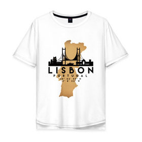 Мужская футболка хлопок Oversize с принтом Лиссабон (Португалия) в Курске, 100% хлопок | свободный крой, круглый ворот, “спинка” длиннее передней части | Тематика изображения на принте: city | lisbon | portugal | ronaldo | travel | город | европа | карта | лиссабон | мир | португалия | приключение | путешествие | роналду | столица | страна | тиризм | турист | флаг