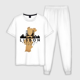 Мужская пижама хлопок с принтом Лиссабон (Португалия) в Курске, 100% хлопок | брюки и футболка прямого кроя, без карманов, на брюках мягкая резинка на поясе и по низу штанин
 | Тематика изображения на принте: city | lisbon | portugal | ronaldo | travel | город | европа | карта | лиссабон | мир | португалия | приключение | путешествие | роналду | столица | страна | тиризм | турист | флаг