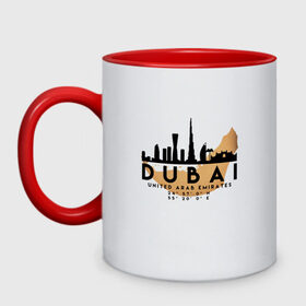 Кружка двухцветная с принтом ОАЭ (Дубаи) в Курске, керамика | объем — 330 мл, диаметр — 80 мм. Цветная ручка и кайма сверху, в некоторых цветах — вся внутренняя часть | Тематика изображения на принте: city | dubai | travel | город | дубаи | европа | карта | курорт | мир | оаэ | приключение | путешествие | столица | страна | тиризм | турист | флаг | эмираты