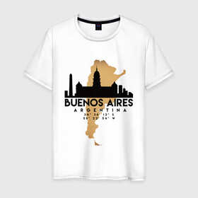Мужская футболка хлопок с принтом Буэнос-Айрес (Аргентина) в Курске, 100% хлопок | прямой крой, круглый вырез горловины, длина до линии бедер, слегка спущенное плечо. | Тематика изображения на принте: argentina | city | messi | travel | аргентина | город | европа | карта | курорт | месси | мир | приключение | путешествие | столица | страна | тиризм | турист | флаг