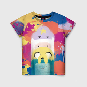 Детская футболка 3D с принтом Adventure Time в Курске, 100% гипоаллергенный полиэфир | прямой крой, круглый вырез горловины, длина до линии бедер, чуть спущенное плечо, ткань немного тянется | adventure time | dsgnosadchaya | vdosadir | бимо | время приключений | джейк | пендлтон уорд | пупырка | финн