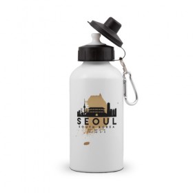 Бутылка спортивная с принтом Сеул (Южная Корея) в Курске, металл | емкость — 500 мл, в комплекте две пластиковые крышки и карабин для крепления | city | korea | seoul | travel | город | европа | карта | корея | мир | приключение | путешествие | сеул | столица | страна | туризм | турист | флаг